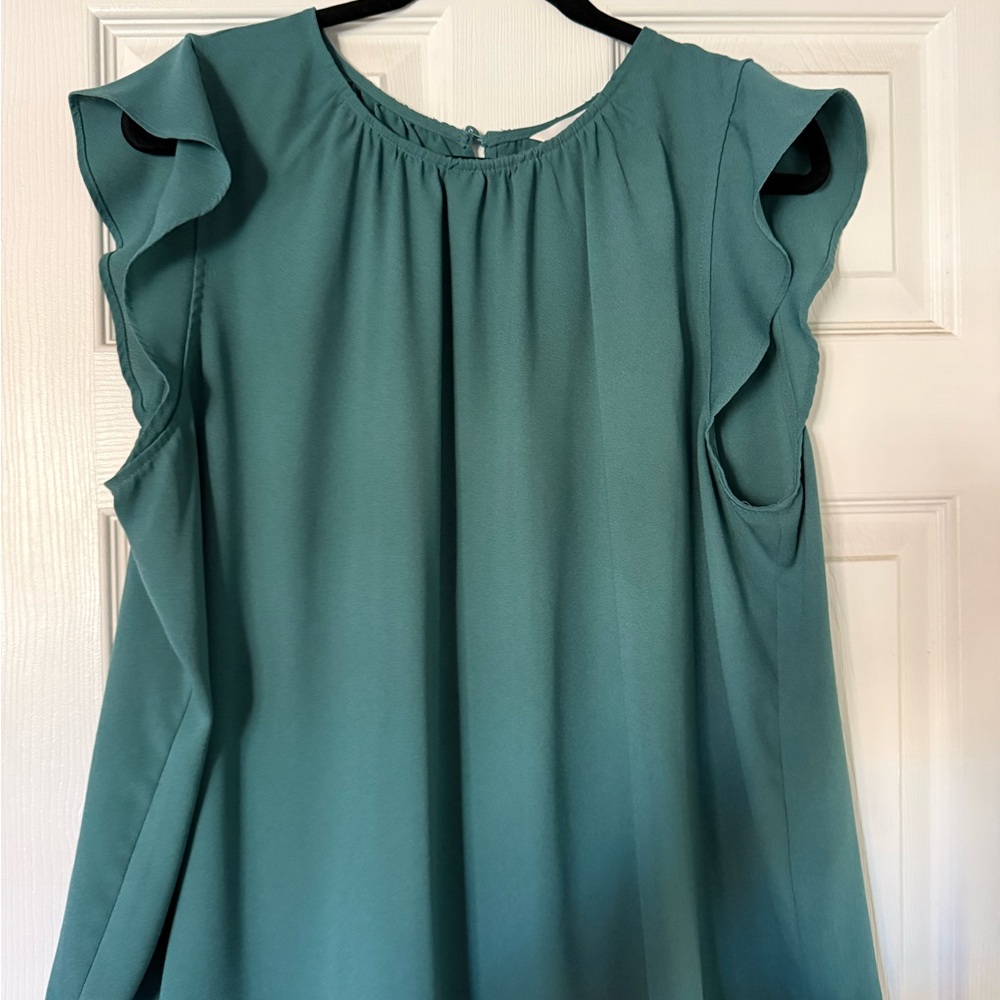 LC Lauren Conrad Teal Ruffle Sleeve Blouse